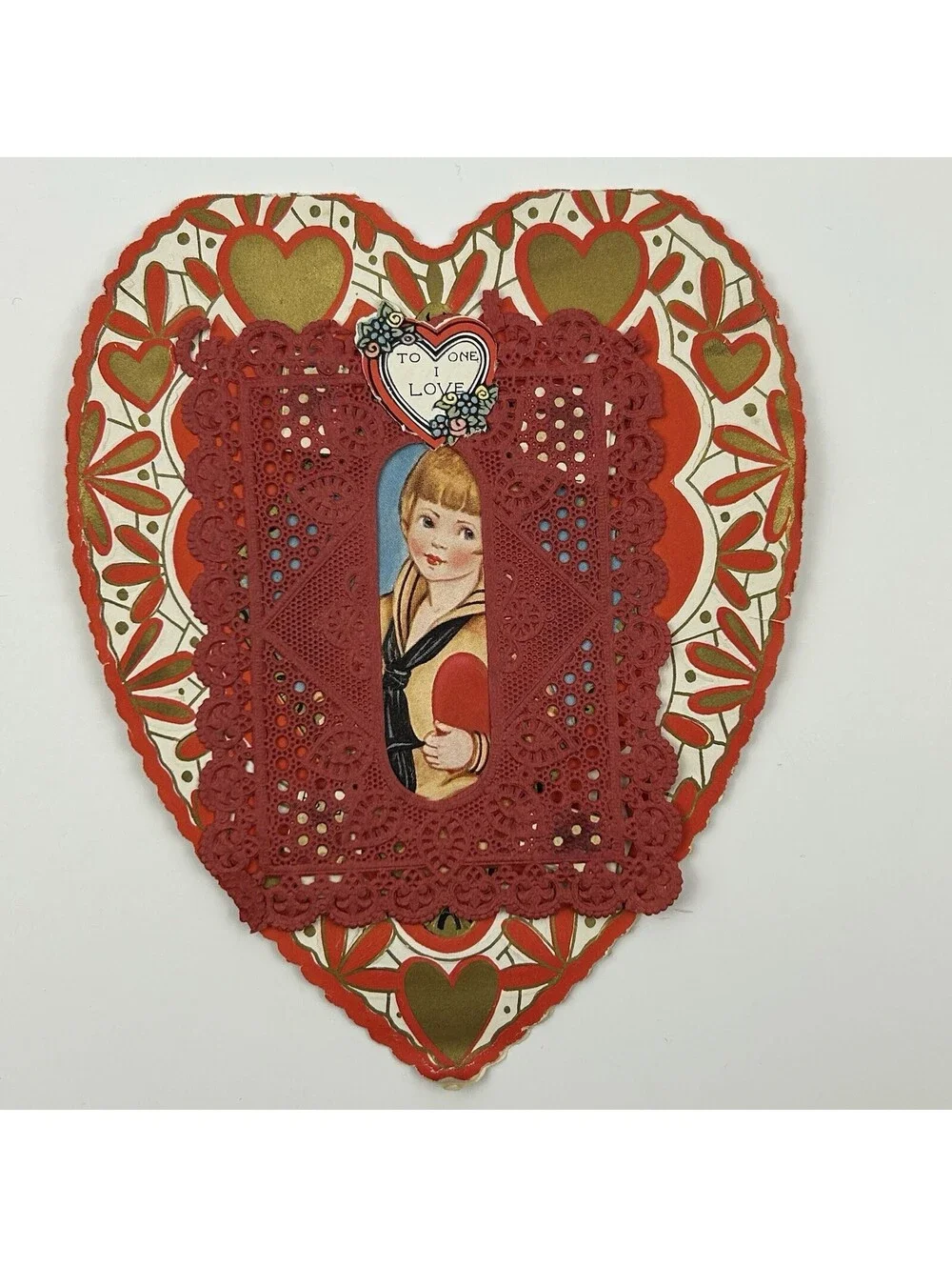 Antique Whitney Made Worcester Mass Mechanical Valentine Card Die Cut 1920s  N-2